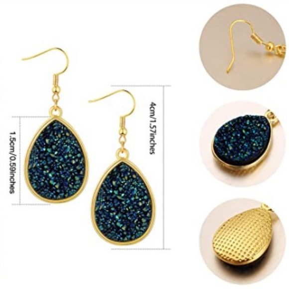 Dangle Sparkle Earrings Gold White Iridescent Shiny Earrings Drop Druzy Earring - Picture 5 of 6